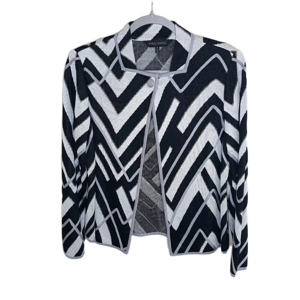 Ming Wang Monochrome Zigzag Cardigan
